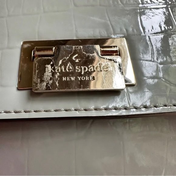 KATE SPADE KNIGHTSBRIDGE DORIS CROC EMBOSSED TAUPE LEATHER HANDBAG SATCHEL - Picture 7 of 11